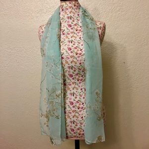 Blue Floral Sheer Scarf